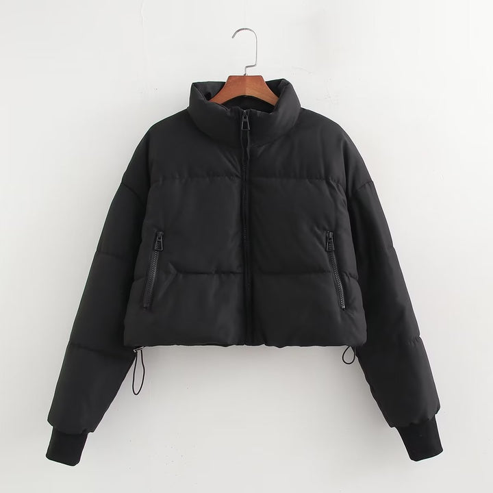 Damen nan cropped Steppjacke mit hohem Kragen, elastischen Bündchen und verdecktem Kordelzug Drune