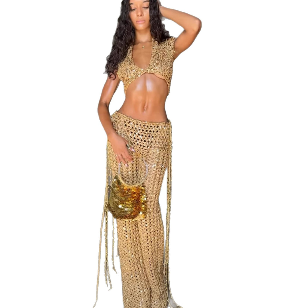 Damen Knöchellanges Glitzer-Overfit-Set mit funkelnden Details und fließendem Design Drune