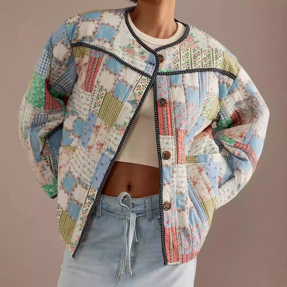 Damen Gestepptes Patchwork-Bomberjacke Drune