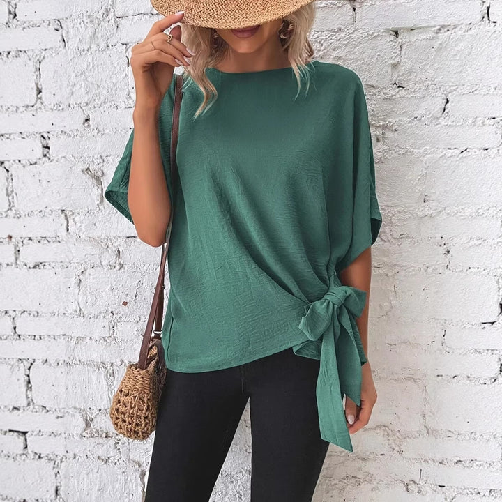 Damen Oversize Kurzarm-Top mit seitlicher Schleife und Crinkle-Struktur Drune