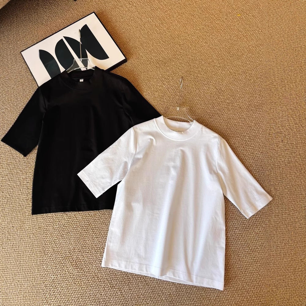 Damen Kurzarm-Top mit Stehkragen und leichter Boxy-Silhouette Drune