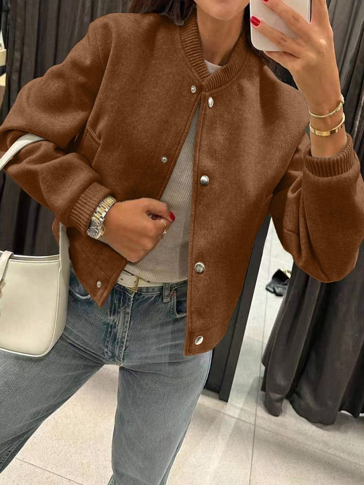 Damen Kurzjacke im Bomberstil aus Teddyfleece mit Rippbündchen Drune