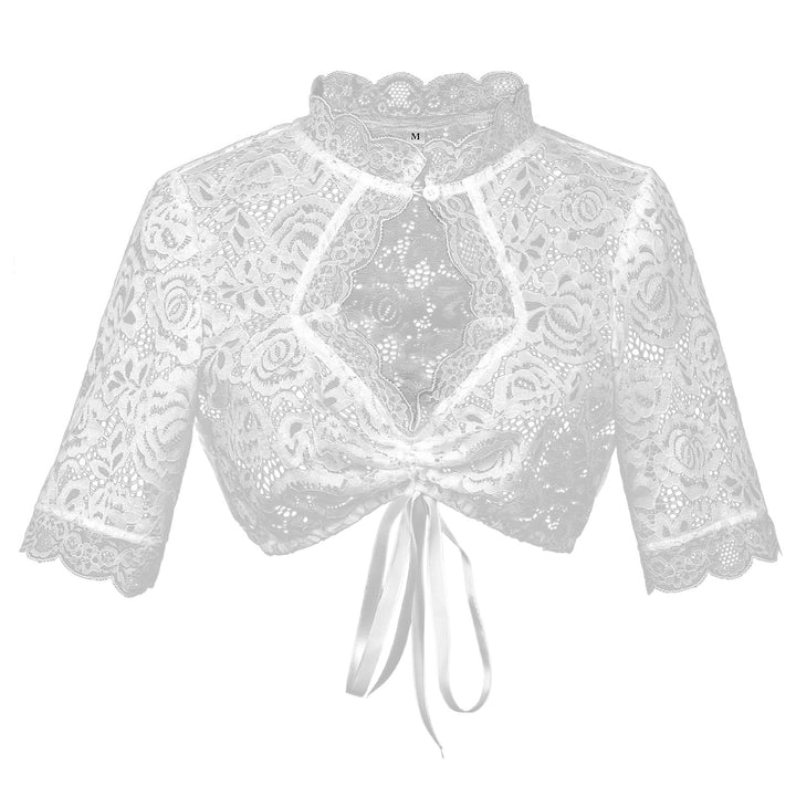 Damen nan Spitzenbolero kurz mit Stehkragen und Bindeband Drune