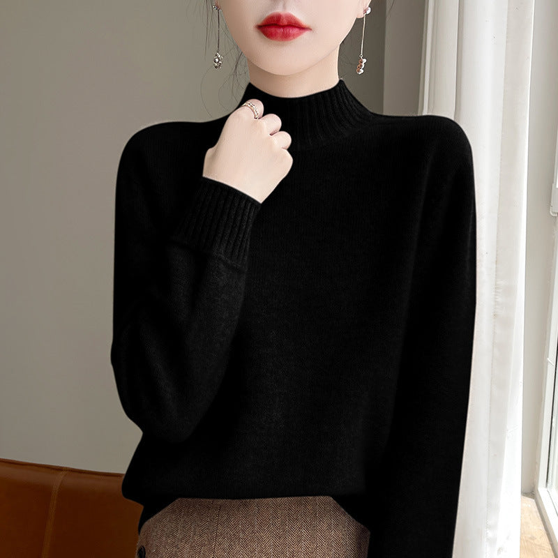 Damen Luxusweicher Midweight-Mockneckpullover aus Angora‑Optik mit feiner Rippe und entspannter Silhouette Drune