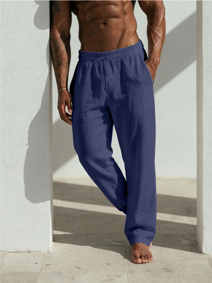 Herren Sommerliche Relaxhose aus Leinenmischung mit geradem Bein und Tunnelzug Drune