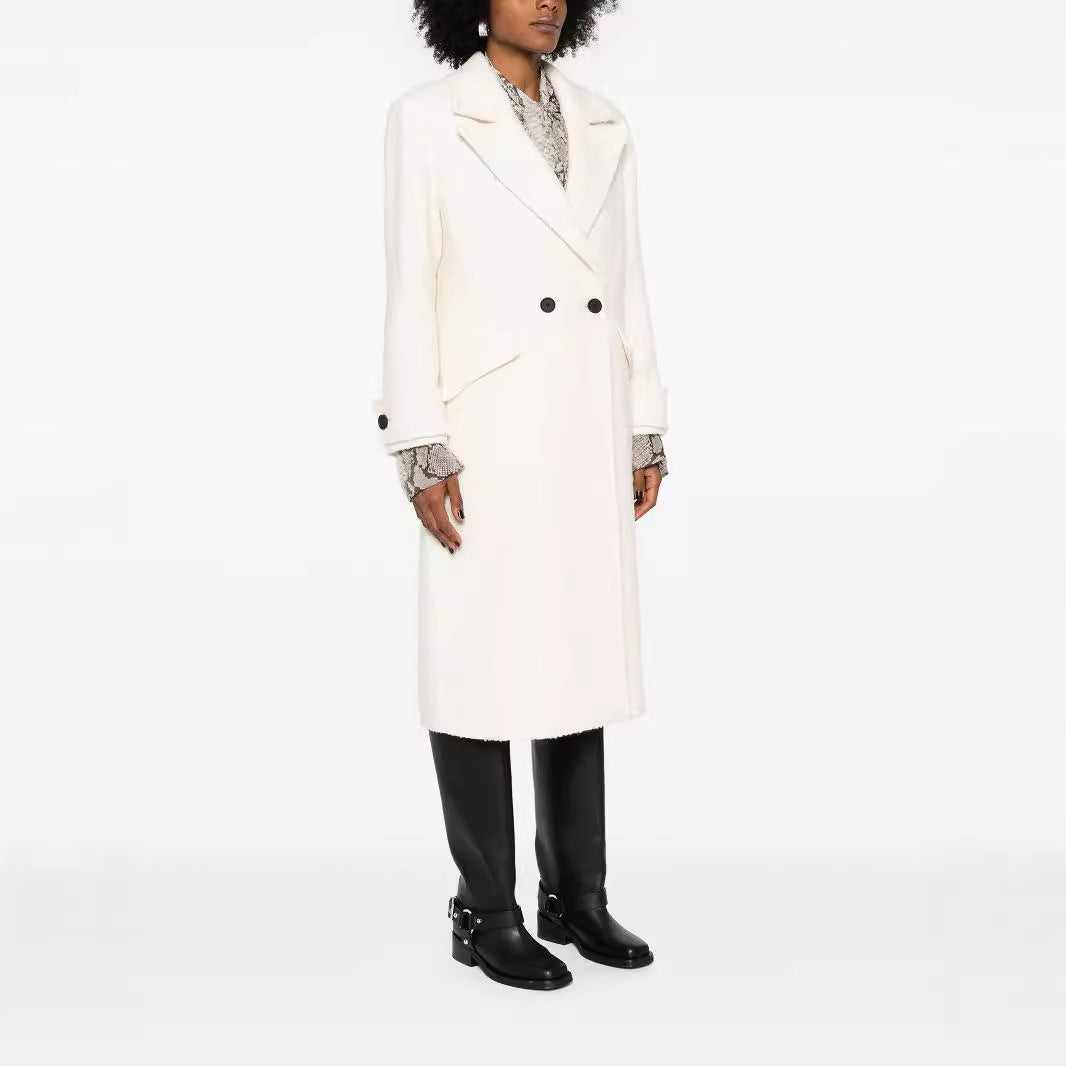Damen Gerade geschnittener Midi-Wollmantel mit Oversize-Revers und verdeckter Knopfleiste Drune