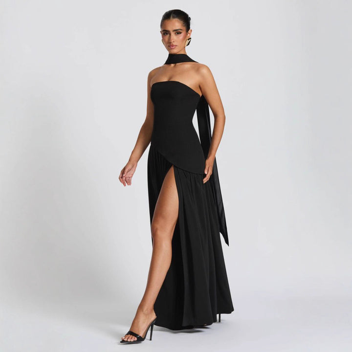 Damen Hochwertiges Abendkleid mit asymmetrischem Schnitt und elegantem Schlitz Drune