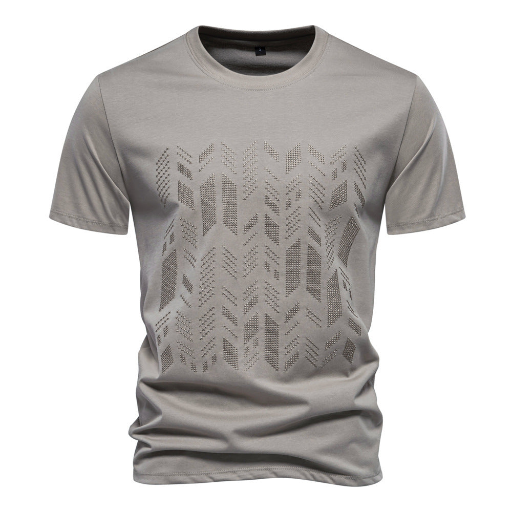 Herren nan Rundhalsshirt aus Baumwollmix mit geometrischer Laserperforation und geradem Schnitt Drune