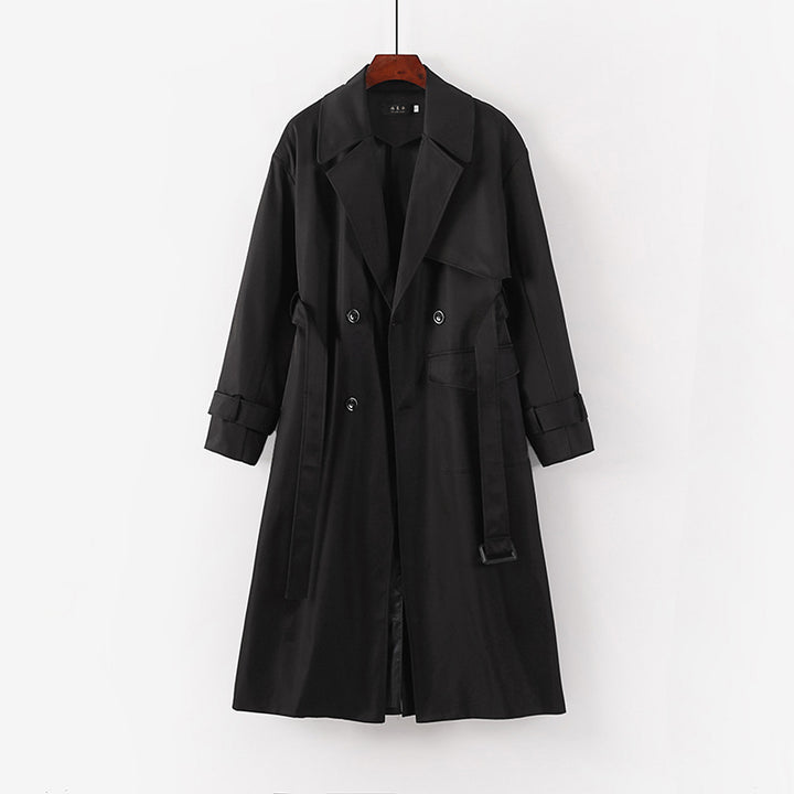 Damen Langer taillierter Trenchcoat mit Bindegürtel und weitem Schalkragen Drune