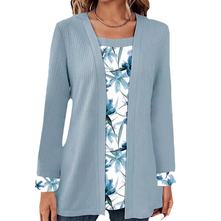 Damen lässiger Cardigan mit floralem Innenfutter und langen Ärmeln Drune