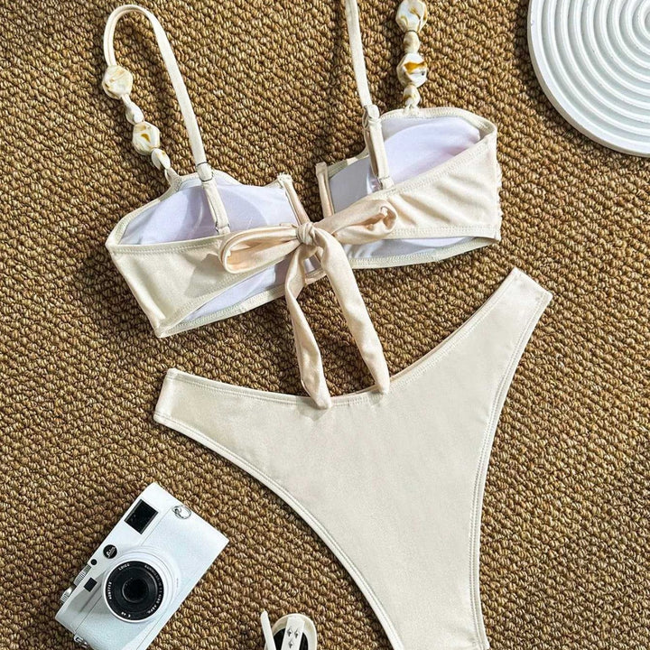Damen Bikini mit Raffungen und dekorativen Trägern Drune