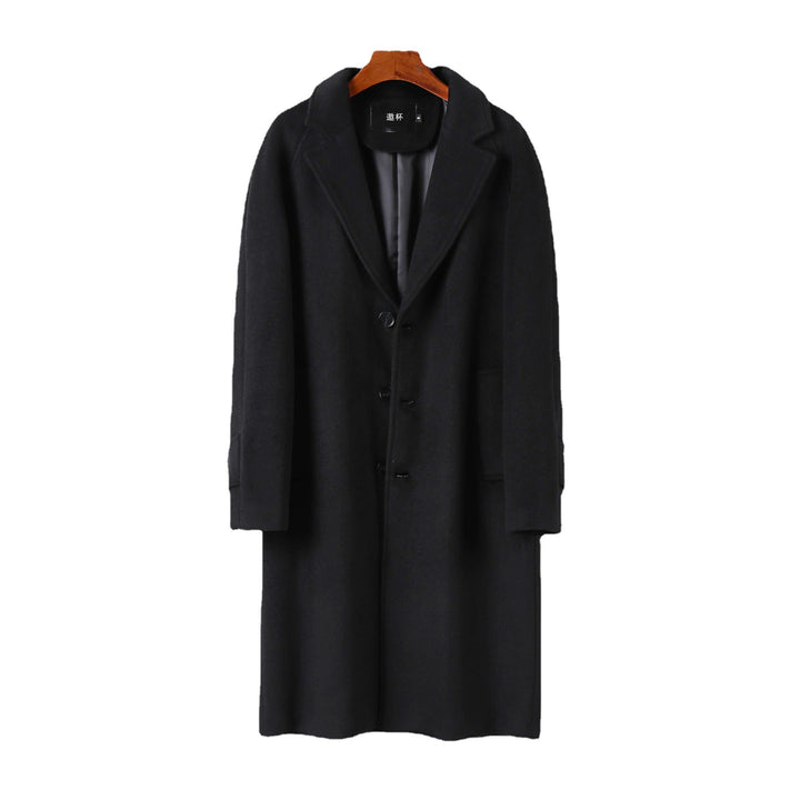 Herren Maxilanger Wollmantel mit cleanem Schnitt, schmalem Revers und innenliegendem Futter Drune