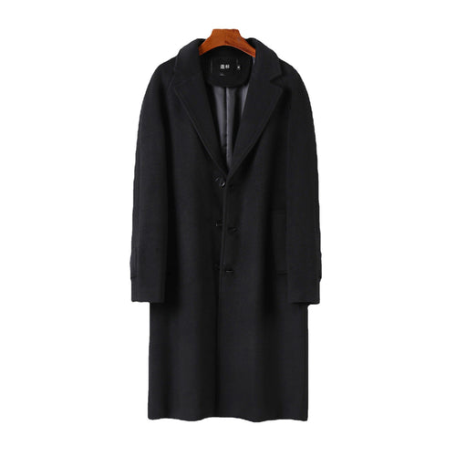 Herren Maxilanger Wollmantel mit cleanem Schnitt, schmalem Revers und innenliegendem Futter Drune