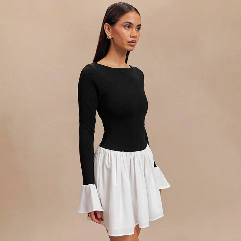 Damen Modisches Kleid mit kontrastierendem Rock Drune