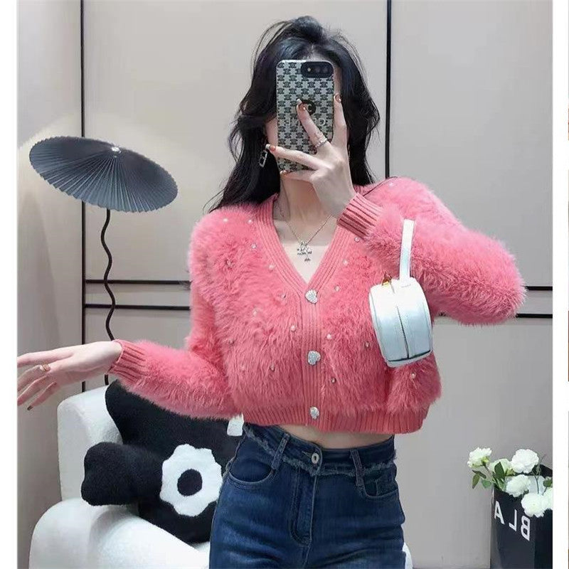 Damen Flauschige Strickjacke mit funkelnden Details und modernem Schnitt Drune