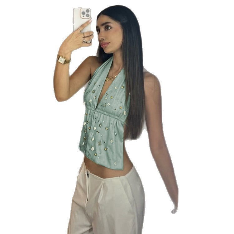 Damen Strandtop mit geschmackvollen Perlendetails Drune