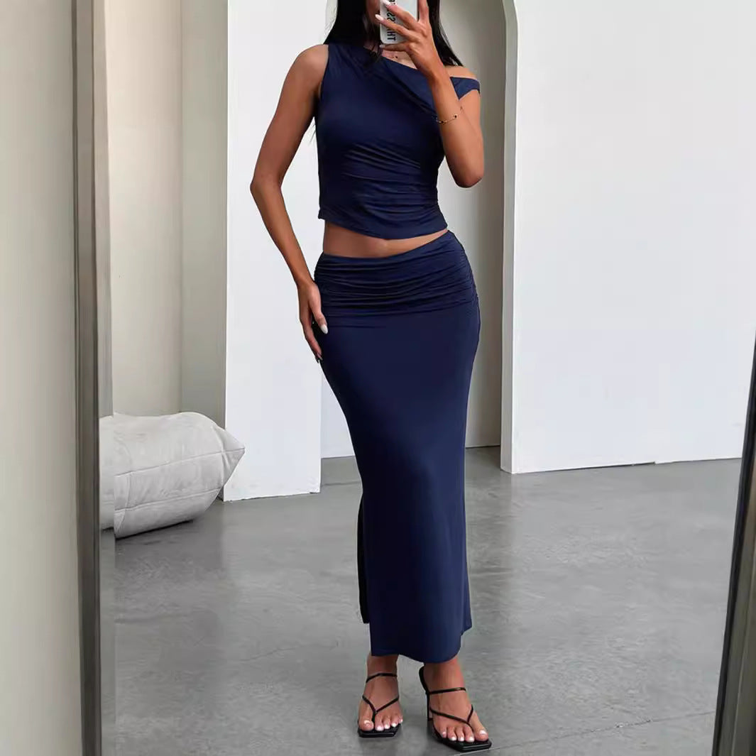 Damen Set aus schulterfreiem Top und Maxi-Rock in gerafftem Design Drune