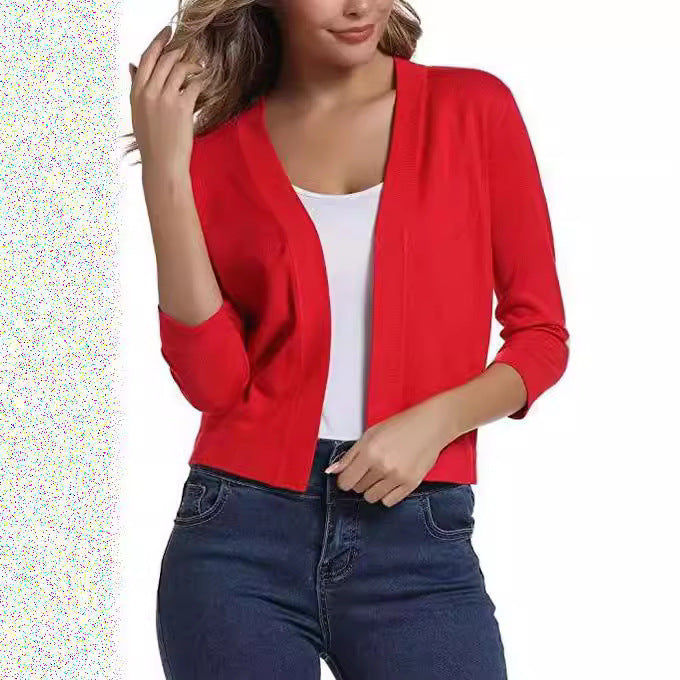 Damen nan offener Kurzcardigan mit dreiviertelärmeln und elastischem Saum Drune