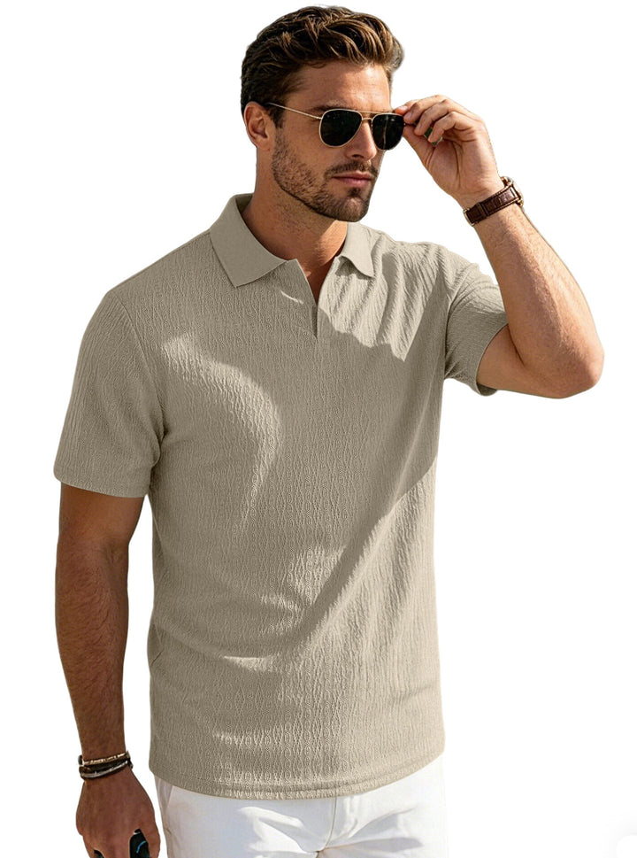 Herren nan elegantes Kurzarm-Polo aus strukturierter Micro-Jacquard-Baumwollmischung mit formstabilem Hemdkragen Drune
