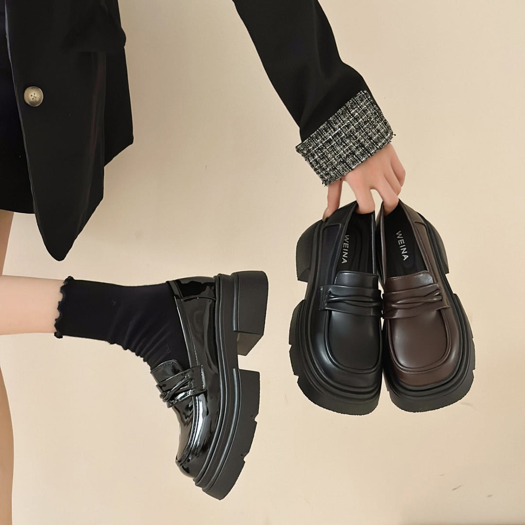 Damen Modische Loafers mit glänzender Oberfläche und robustem Plateau Drune