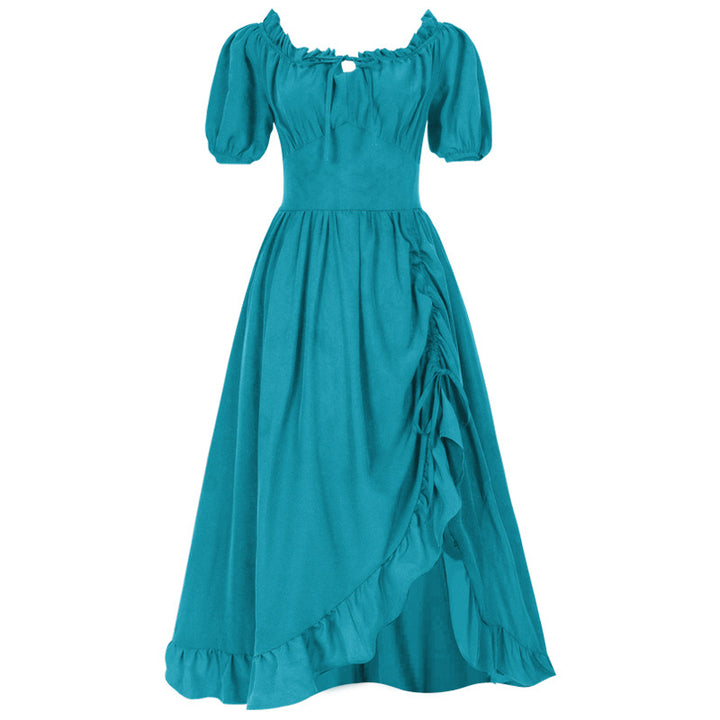 Damen nan romantisches Maxikleid mit Carmen-Ausschnitt, Puffärmeln, tailliertem Mieder und seitlicher Raffung Drune