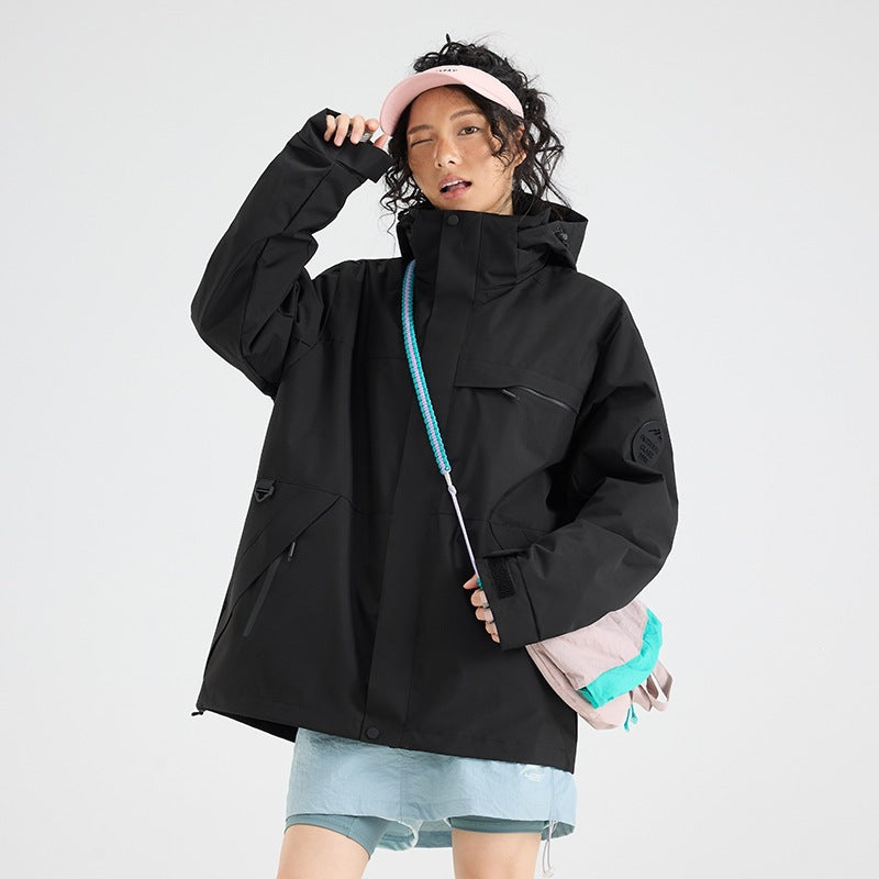 Herren Wasserdichte Outdoor-Softshelljacke mit Kapuze, hohem Stehkragen & Reißverschlusstaschen Drune
