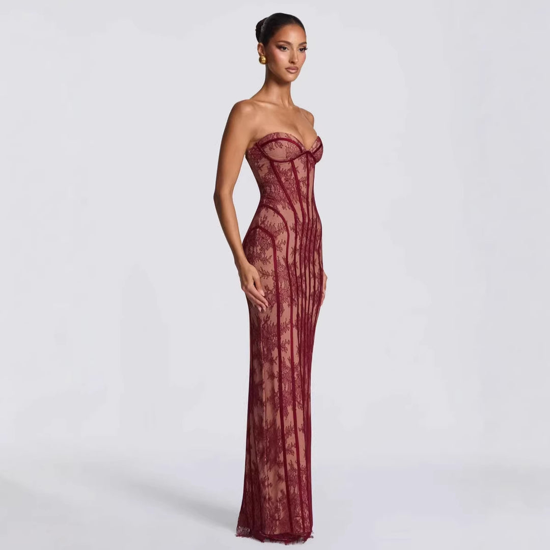 Damen Abendkleid mit raffinierten Spitzen-Details Drune