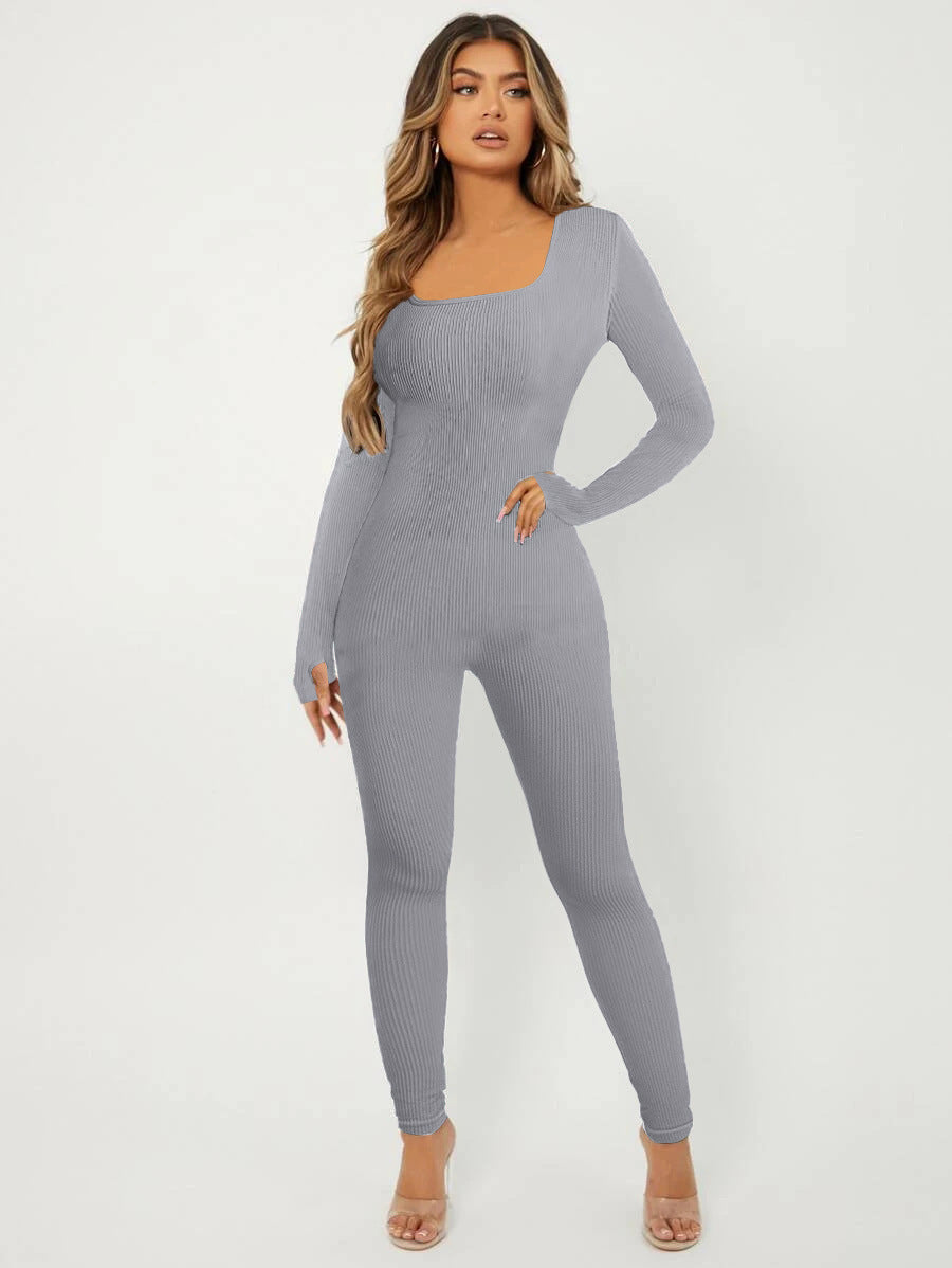 Damen Langarm Jumpsuit im eleganten Rippenmuster Drune