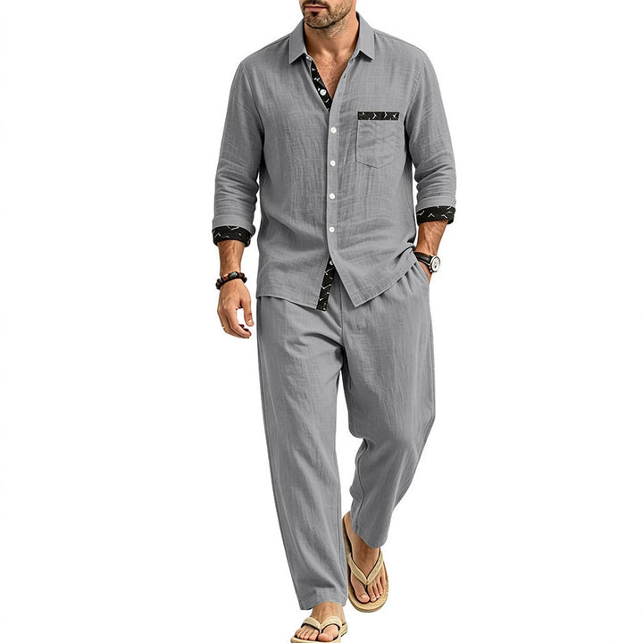 Herren Leichtes Leinenoptik Freizeit-Set mit Hemd und Relax-Hose Drune