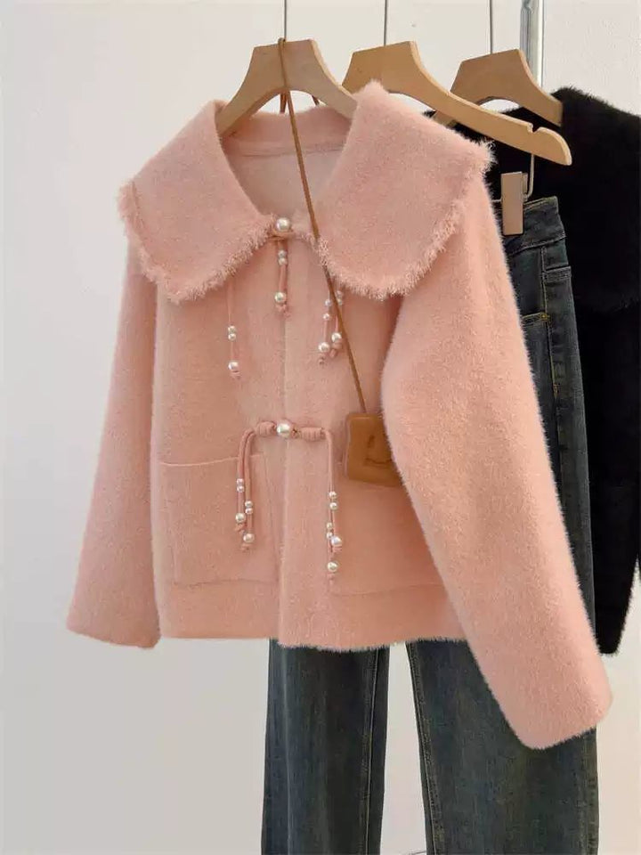 Damen modische Strickjacke mit Perlendetails Drune
