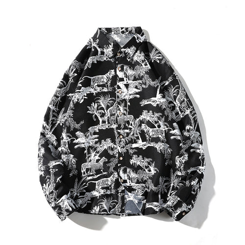 Herren Gemustertes Oversize-Hemd mit tropischem Animal-Print Drune