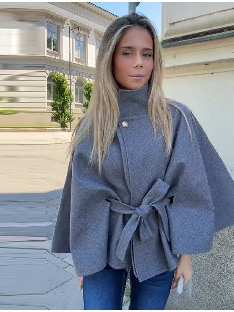 Damen Modernes Cape mit Taillengürtel Drune