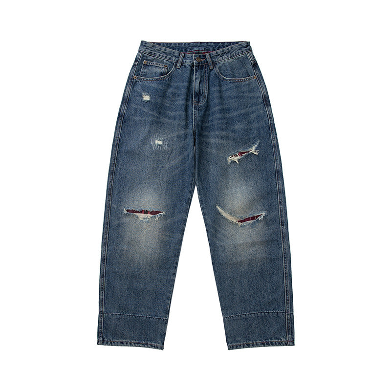 Damen Hochtaillierte Baggy-Jeans im Used‑Look mit Destroy‑Details und geradem Bein Drune