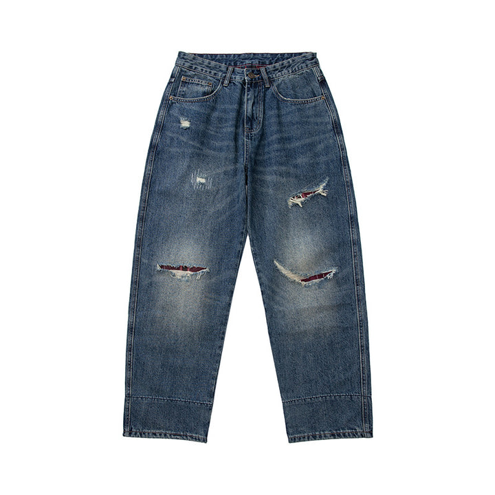 Damen Hochtaillierte Baggy-Jeans im Used‑Look mit Destroy‑Details und geradem Bein Drune