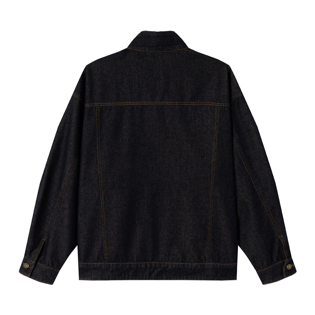 Unisex Oversized Denim-Blousonjacke mit Funnelkragen und dekorativer Brustblende Drune