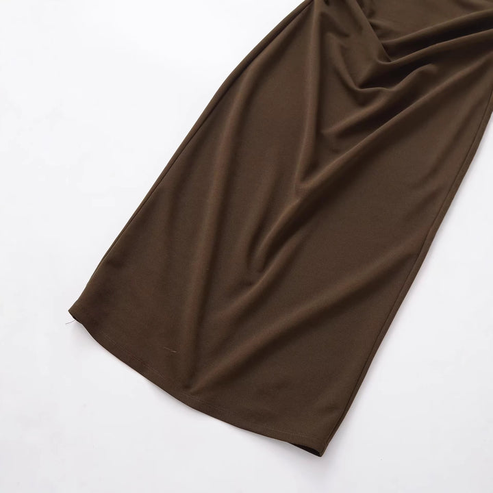 Damen Midikleid mit Neckholder, Wasserfall‑Cowl‑Ausschnitt und seitlicher Raffung Drune
