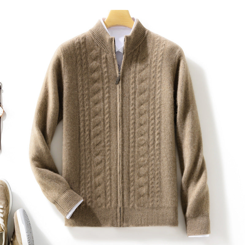 Herren Zipper‑Strickjacke mit Zopfmuster und Stehkragen Drune