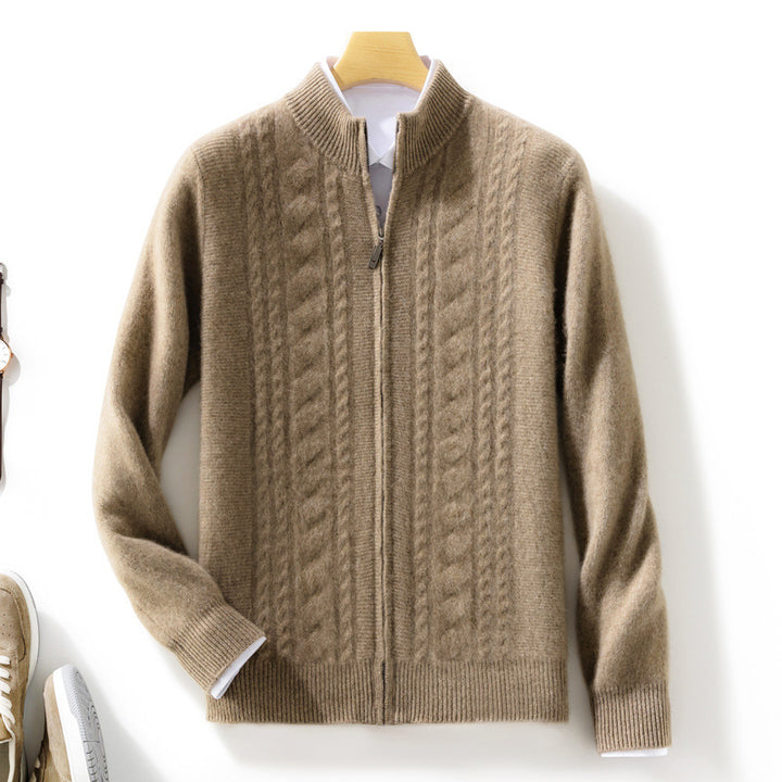 Herren Zipper‑Strickjacke mit Zopfmuster und Stehkragen Drune