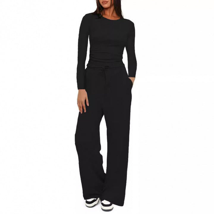 Damen Relax-Freizeithose mit extra weitem Bein, elastischem Bund und Kordelzug Drune