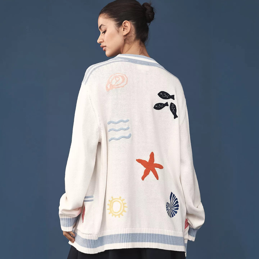 Damen Oversize Strickcardigan mit maritimen Applikationen Drune