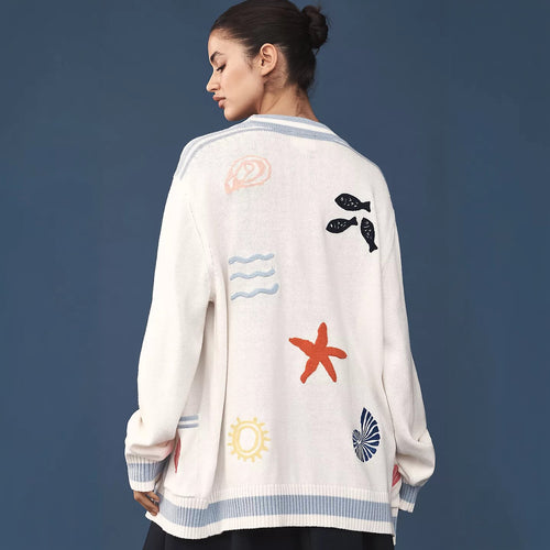 Damen Oversize Strickcardigan mit maritimen Applikationen Drune