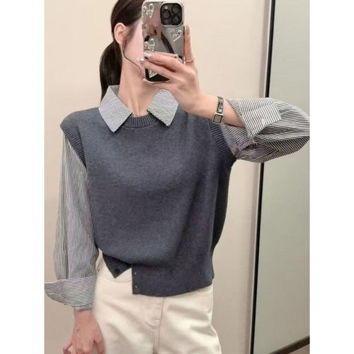 Damen lässiger Pullover mit eleganten Hemdärmel und strukturierter Optik Drune