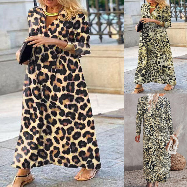Damen Maxikleid mit trendigem Leopardenmuster und elegantem Wickeldesign Drune