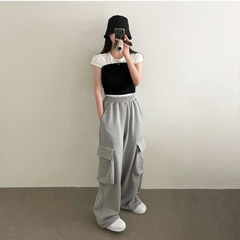 Damen lockere Freizeithose mit großen Taschen Drune