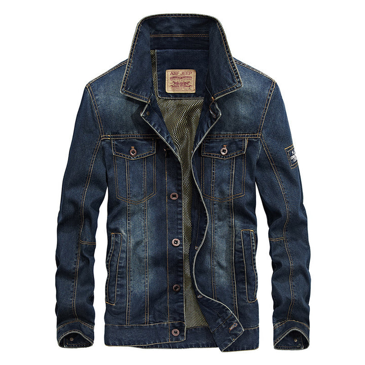 Herren Jeansjacke mit dichter Sherpa-Innenfütterung, hochschließendem Kragen und Utility-Taschen Drune