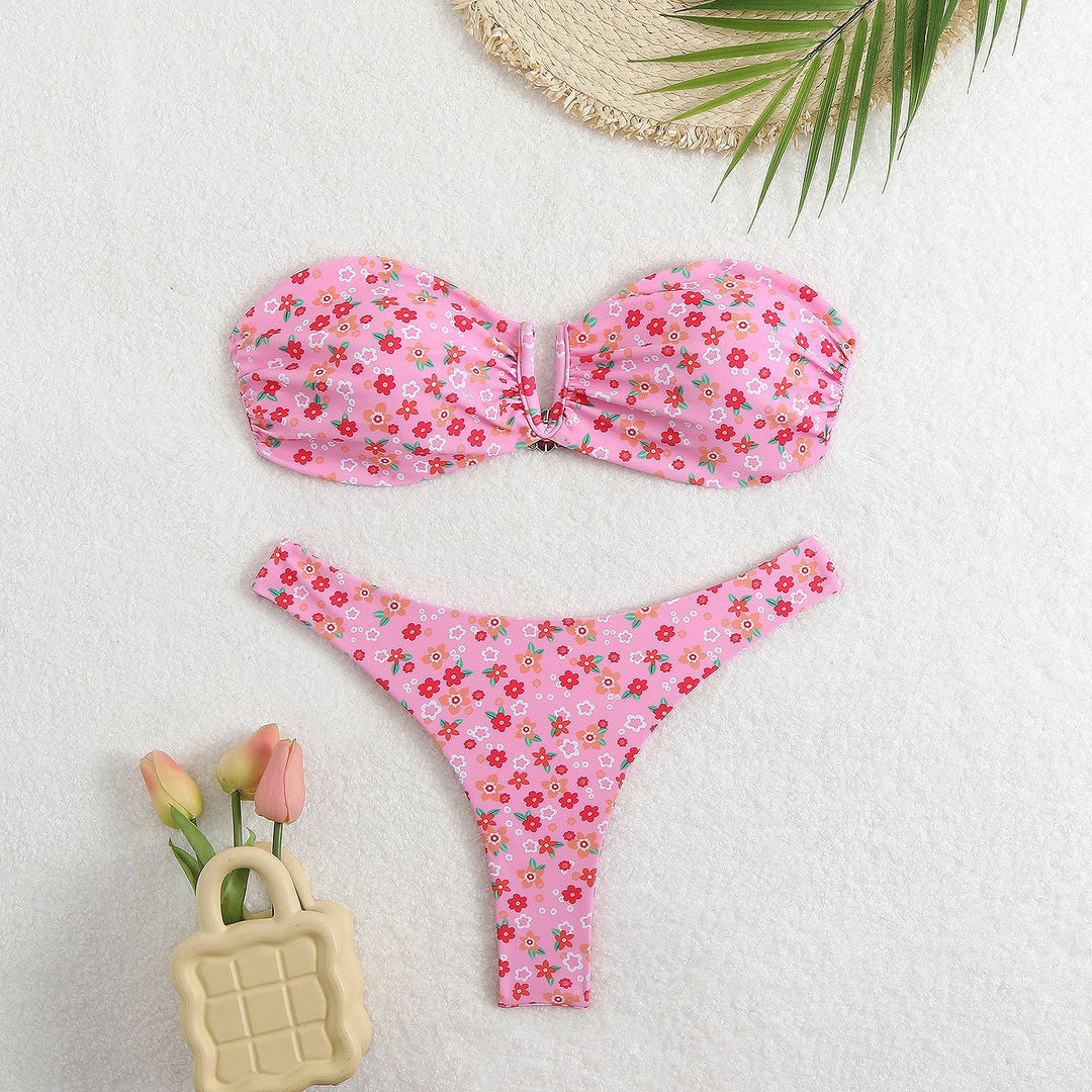 Damen Bandeau-Bikini mit floralen Mustern Drune