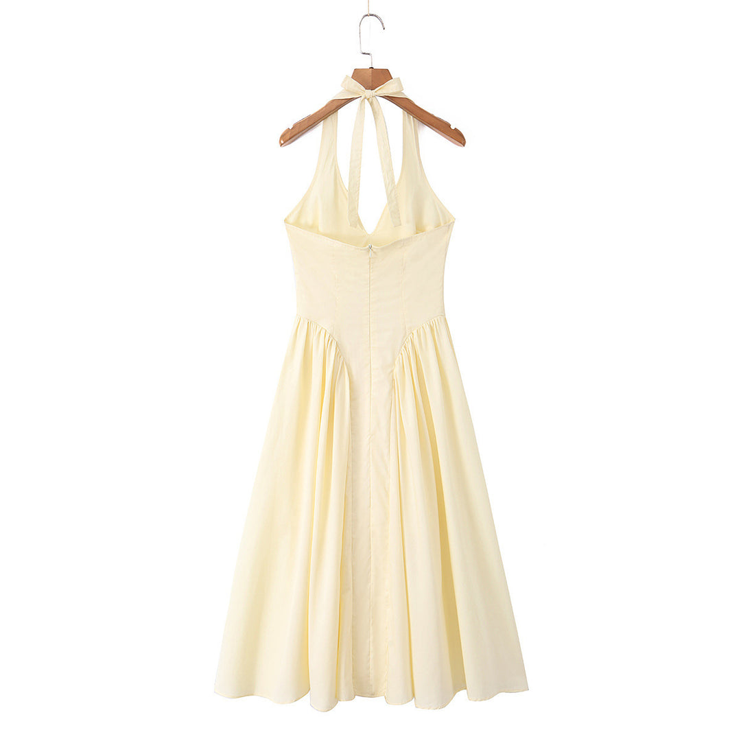 Damen Maxi-Kleid mit elegantem V-Ausschnitt und raffinierten Falten Drune