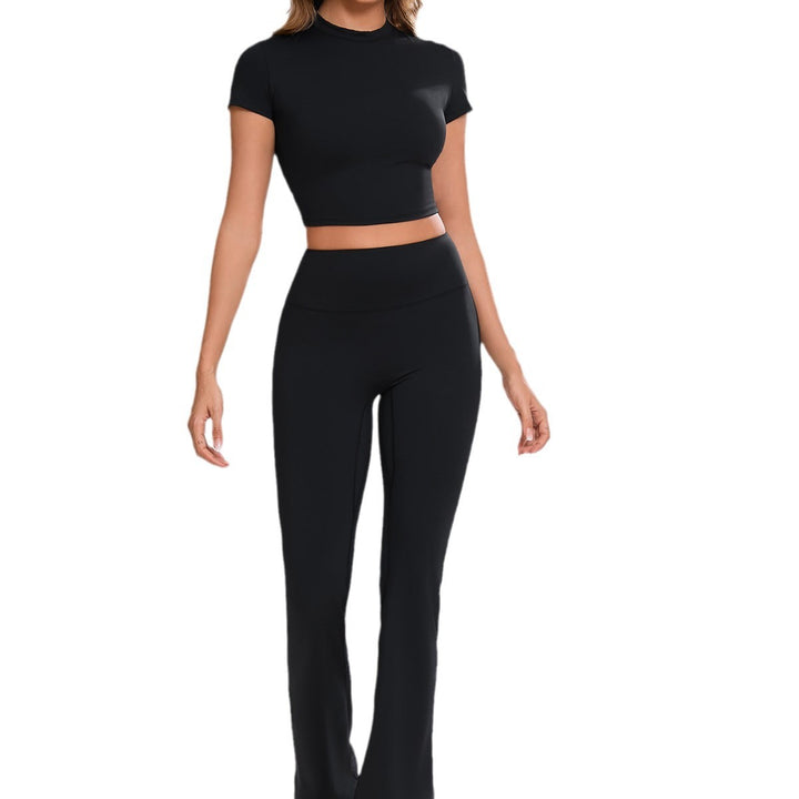 Damen Sportliches Crop Top und Flared Leggings Set Drune