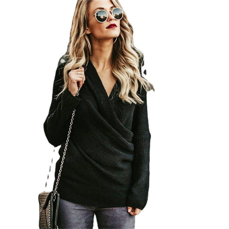 Damen Wickelpullover mit Off-Shoulder Design und lockerem Schnitt Drune