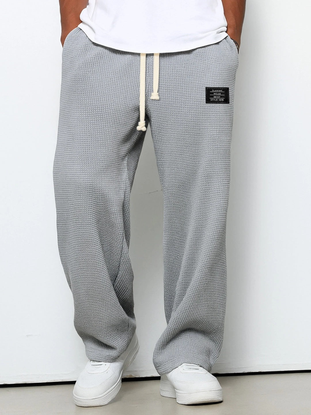 Herren nan lässige Waffelstrick Loungehose mit Kordelzug und geradem Schnitt Drune